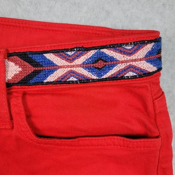 Joe's Jeans Shorts Aztec Embroidery Waist Frayed Cut Off Denim Sz 31 Red - Picture 6 of 6